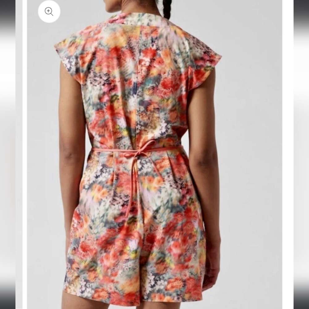 Athleta Multicolor Floral Print Romper - Coral, Yellow, Blue - Picture 3 of 14